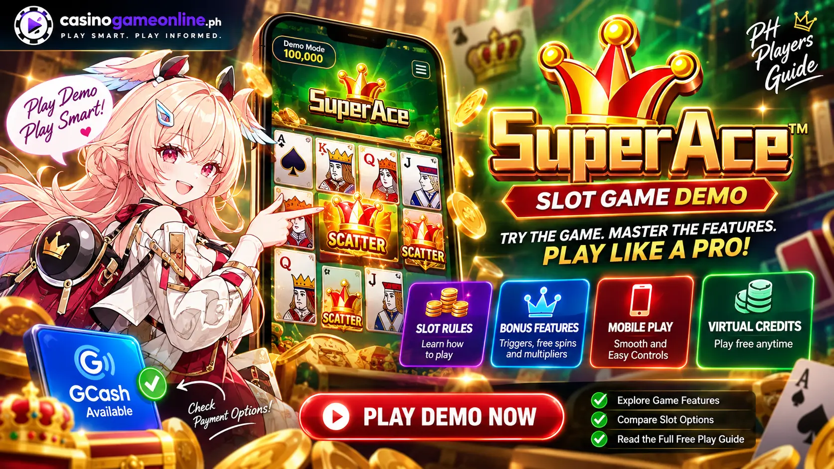Super Ace game demo free play interface and card slot features